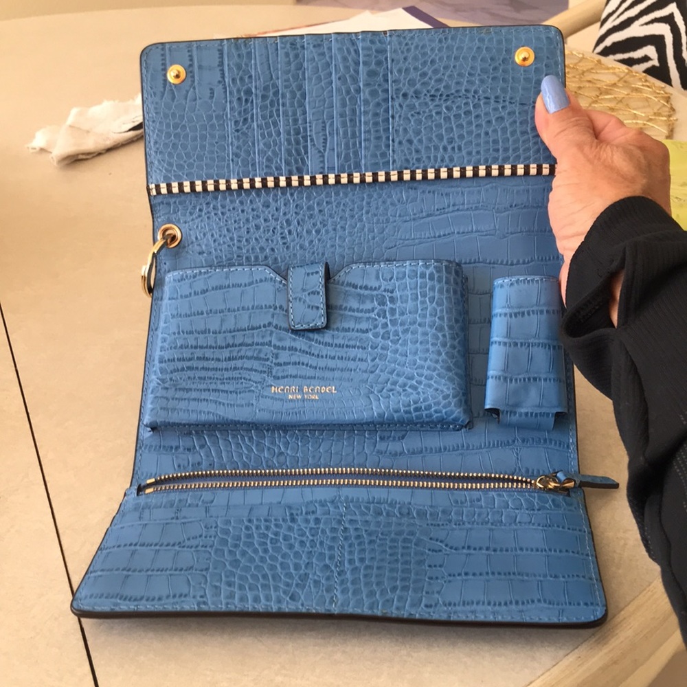 Henri Bendel Blue Croc-Embossed Clutch - Picture 7 of 10